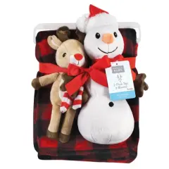 Hudson Baby Unisex Baby Plush Blanket with Toy, Rudolph And Snowman, One Size