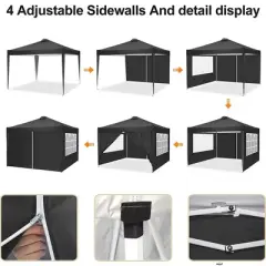 SUGIFT 10 x 10ft Canopy Tent with 4 Removable Sidewalls, Outdoor Party Wedding Gazebo Heavy Duty Tent for Backyard Patio BBQ, Black