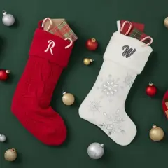 Personalization Mall Cozy Cable Knit Embroidered Initial Stocking, Red