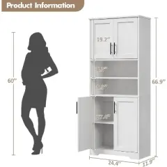 Nasitip 67" Antique White Tall Storage Cabinet with 4 Doors and Adjustable Shelves, Freestanding Bathroom or Kitchen Pantry Cabinet