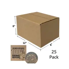 UOFFICE Pack of 25 Corrugated Boxes 12" x 8" x 8" - Cardboard Shipping Boxes