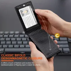 FATMOON Minimalist Wallet for Men, Slim Compact Wallet with Money Clip & ID Window, RFID Blocking Smart Pop Up Card Wallet,Black