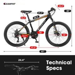 Gulches Elecony Steel Mountain Bike, 26x17 Inch Suspension Frame, Shimano 21-Speed, Mechanical Disc Brakes, 85% Pre-Assembled