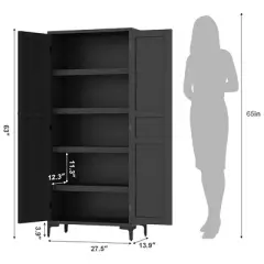 63 Inch Tall Storage Cabinet, Kitchen Pantry Cabinet 5 Tier Bathroom Cabinet with 2 Doors Adjustable Shelves for Kitchen, Dining Room, Bathroom
