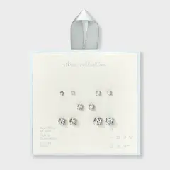 Sterling Silver Cubic Zirconia Stud Earring Set 5pc - A New Day&trade; Silver