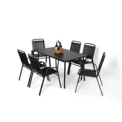 SKRAN Outdoor Dining Set for 6, 7-Piece Patio Dining Furniture, Steel Table and 6 Plastic Chairs Bistro Table Set for Backyard Balcony Garden