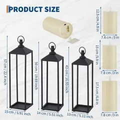 Lanterns Decorative, Set of 3 Metal Black Lantern with Flameless LED Candles, Halloween & Christmas Decorative Lanterns