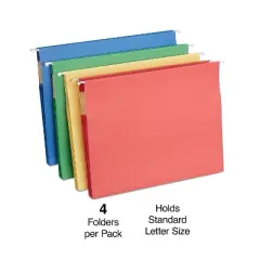 MyOfficeInnovations Hanging File Folders 3.5" Expansion Letter Size Assorted 4/PK 419192