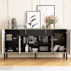 FUFU&GAGA Wave Finish 4 Door Floor Standing Sideboard with Adjustable Shelves