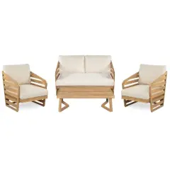 Christopher Knight Home Yantic 4 Piece Outdoor Modern Acacia Wood Chat Set with Water-Resistant Cushions