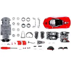 Model Kit Ferrari LaFerrari Red with Black Top (Skill 2) "Assembly Line" 1/24 Diecast Model Car by Maisto
