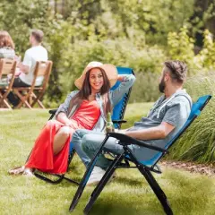 Tangkula Oversized Zero Gravity Lounge Chair Folding Recliner w/ Cup Holder & Pillow Blue