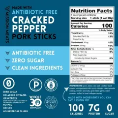 Mission Meats Cracked Pepper Pork Meat Sticks &ndash; Sugar Free, Individually Wrapped, AIP Friendly, Delicious Healthy Snacks, Paleo, Whole 30, 1oz (12ct)