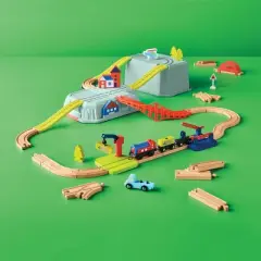 Train Set - Gigglescape&trade;: Wooden & Plastic Toy, Railroad Crossing Gate, Tracks, Battery-Powered, Ages 3+