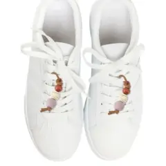 Unique Bargains Leopard Pattern Beads Shoelace Charms Purple Beige 1 Pair