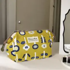 Unique Bargains Women's Printed Travel Makeup Bag Yellow 1 Pc