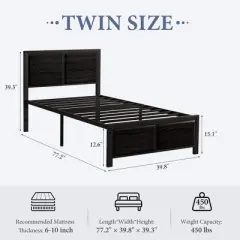 Twin/Full/Queen Size Bed Frame with Wood Headboard and Footboard, 14 Inch Platform Mattress Foundation, No Box Spring Needed Bed