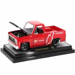 1973 Chevrolet Cheyenne 10 Truck Bright Red w/Black Hood Ltd Ed to 7250 pcs 1/24 Diecast Model Car by M2 Machines