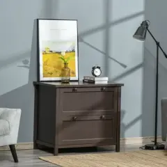 HOMCOM Retro Style 2-Drawer Lateral File Cabinet Chest with Hanging Bars, Wooden Documents Storage for Letter/Legal Size, Brown