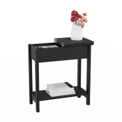 Flip Top End Table with Storage Compartment and Lower Shelf Matte Black - Yorkshire Home