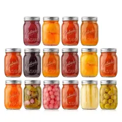 NutriChef 16 Pcs. Glass Mason Jars with Regular Lids and Bands, DIY Magnetic Spice Jars, Ideal for Meal Prep, Jam, Honey, Wedding Favors, and more