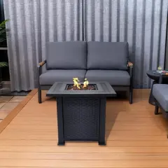 Sol Living 28&rdquo; Outdoor Propane Fire Pit Table with Lid & Lava Rocks 50,000 BTUs