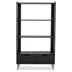 62.4" 2 Drawers Kalien Modern and Contemporary Bookshelf with Display Shelves Espresso Brown - Baxton Studio