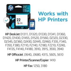HP 22 Tri-color Original Ink Cartridge: HP 21/22 Series, Standard Yield