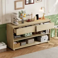 58" Entryway Console Table with 2 Drawers, 3 Tier Narrow Long Sofa Table, Behind Couch Console Table for Living Room Foyer and Hallway