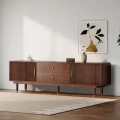 LOVSON Mid-Century Modern TV Stand, 70.9&rdquo; Walnut Entertainment Center with Storage Drawers, Living Room Bedroom Media Console