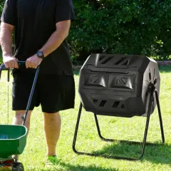 Outsunny Tumbling Compost Bin Outdoor 360&deg; Dual Chamber Rotating Composter 43 Gallon