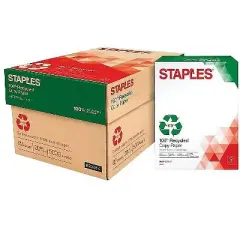 Staples 100% Recycled 8.5" x 11" Copy Paper 20 lbs 92B 500/RM 10 RM/CT 620014