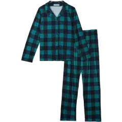 cheibear Christmas Plaid Long Sleeve Tee with Pants Loungewear Family Pajama Sets