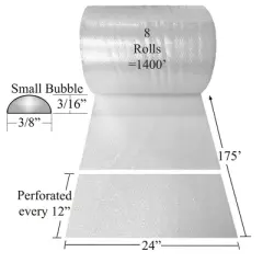 UOFFICE Small Bubble Roll 24" Wide x 1400'- with 3/16" Sized Bubbles