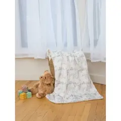 Nicole Miller Abstract Floral Printed Mink/Sherpa Throw Blanket - White