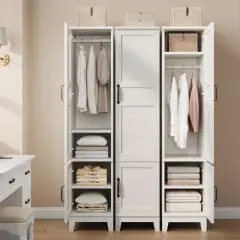 Armoire Wardrobe Closet with 2 Doors,72" Wooden Wardrobe Cabinet with Hanging Rod, Narrow Tall Armoire with 18 Adjustable Shelves for Bedroom