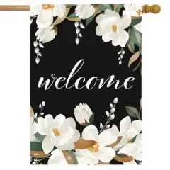 White Magnolias Spring House Flag Welcome Flowers 28" x 40" Briarwood Lane