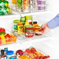 Sorbus Flat Clear Organizing Bins on Wheels with Dividers - for Kitchen, Cabinet Organizer, Pantry & Refrigerator