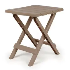 Camco Adirondack Portable Outdoor Camping Small Weatherproof Rustproof Durable Plastic Folding Side Table for Indoor and Outdoor Use, Taupe