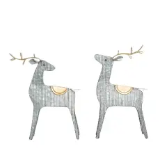 Transpac Metal Corrugated Reindeer Decor Set of 2 Christmas Home Decorations Iron Decorative Objects