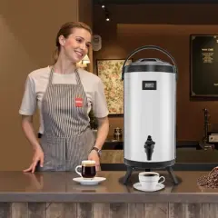 VEVOR Insulated Beverage Dispenser, 2.4 Gal/9.2L Stainless Steel Thermal Drink Server with Spigot & Temp Display, for Hot and Cold Drinks, Silver