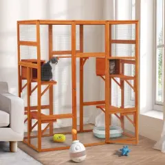 AZL1 Life Concept Pet Crates and Houses Multi Tiered Climbing Platforms Secure Enclosure for Multiple Cats, Orange, 62.4"*32.4"*70"