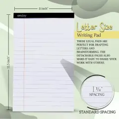 Enday Legal Pads 8.5 x 11 Inch, (12 Pack) 50 Sheets per Notepad, Note Pads, Legal Ruled Writing Pad with Perforated Pages