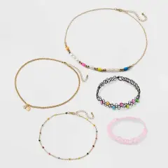 Girls' 5pk Tattoo and Heart Choker Necklace - art class&trade;: Lobster Claw Clasp, Iron, Acrylic, Recycled Zinc