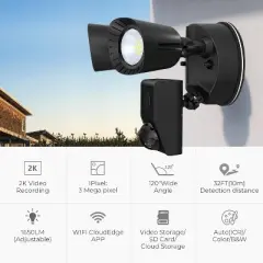 ZAFRO Floodlight Camera, Motion Sensor Outdoor Lights, 2K HD Security Camera, HD Night Vision, Two-Way Audio, 110dB Siren,IP65 Waterproof3161