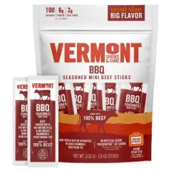Snack Sticks by Vermont Smoke & Cure &ndash; BBQ Seasoned &ndash; Beef &ndash; Healthy Meat Protein  .5 ounce &ndash; 3oz Pouch &ndash; Pack of 8.
