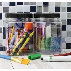 Cornucopia Brands-32oz Square Clear Plastic Canisters with Black Lids 4pk