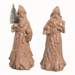 Transpac Resin Wood Carved Santa Figurine Set of 2 Christmas Home Decorations for Festive Decor