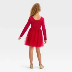 Girls' Long Sleeve Velour Tulle Dress - Cat & Jack&trade;