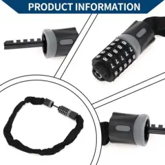 Unique Bargains Security Chain Combination Padlock Resettable 5 Digit Bike Lock Black Gray 35.43"